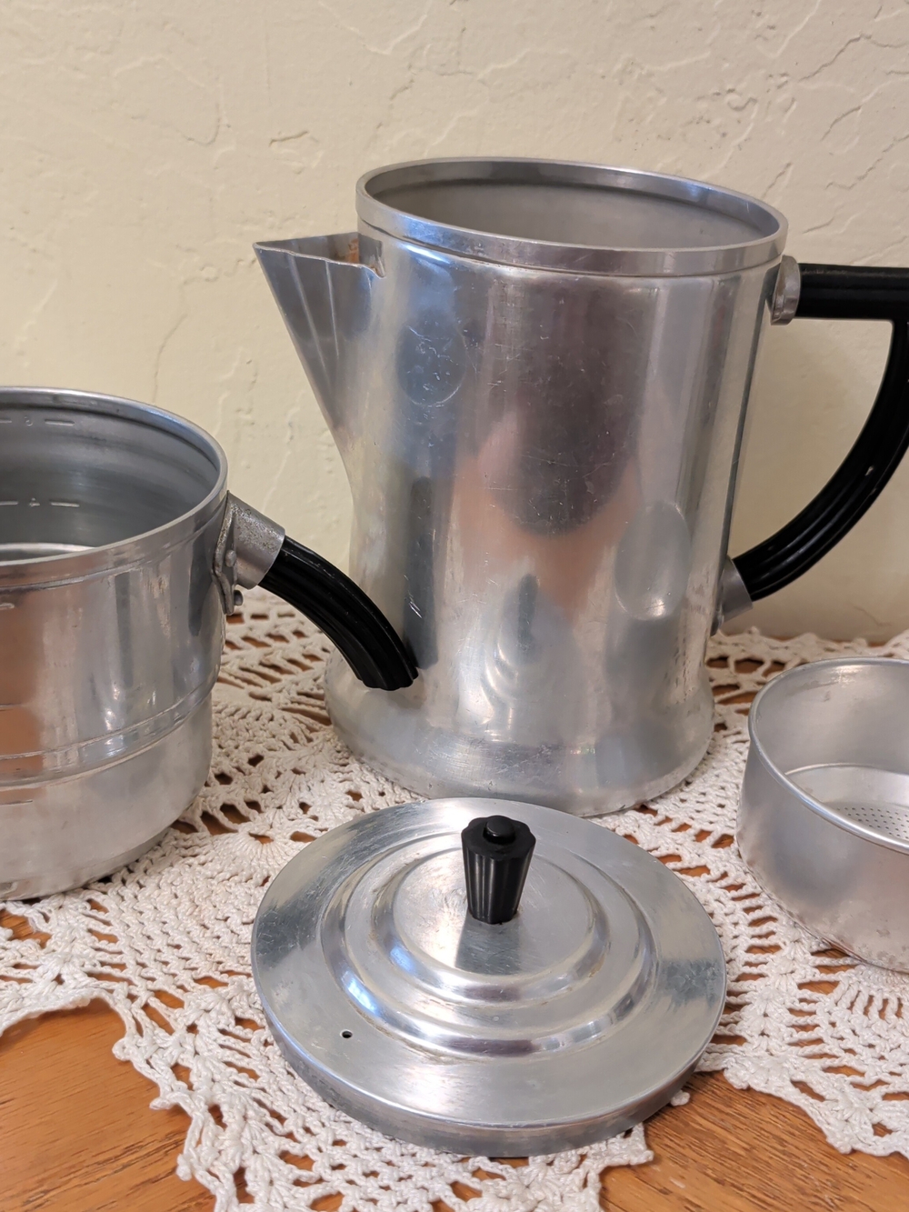 Vintage Silver Metal Coffee Percolator with Black Handle - Picture 2 of 16